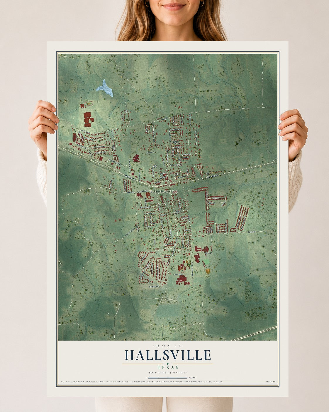 Map of Hallsville, Texas, 24 x 36 inch unframed archival matte print