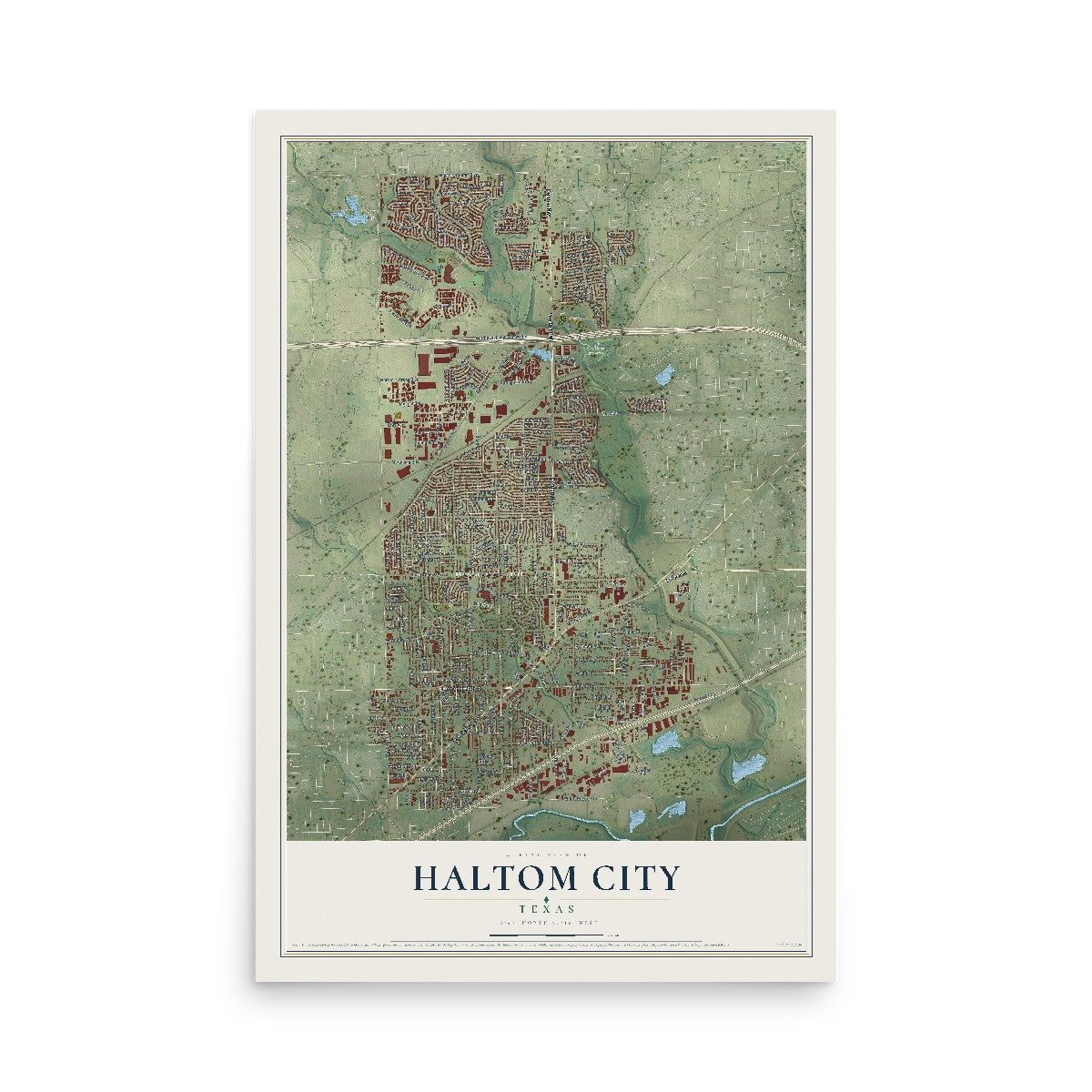 Map of Haltom City, Texas, 12 x 18 inch unframed archival matte print