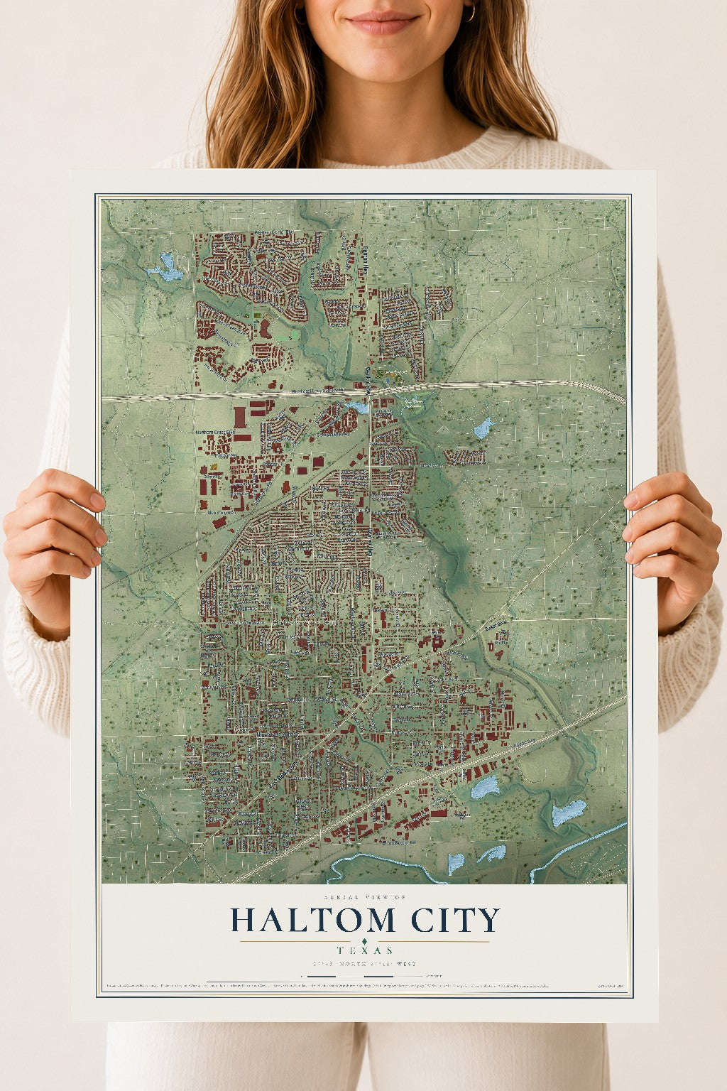 Map of Haltom City, Texas, 18 x 24 inch unframed archival matte print