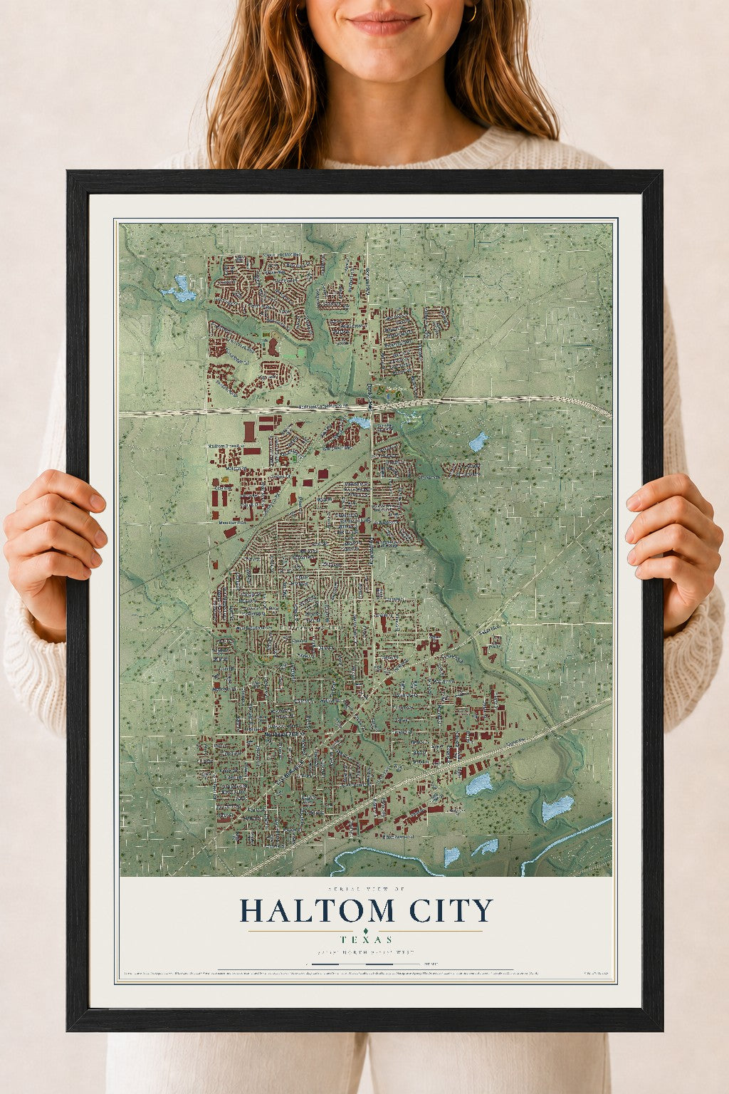 Map of Haltom City, Texas, 18 x 24 inch print in a black wood frame