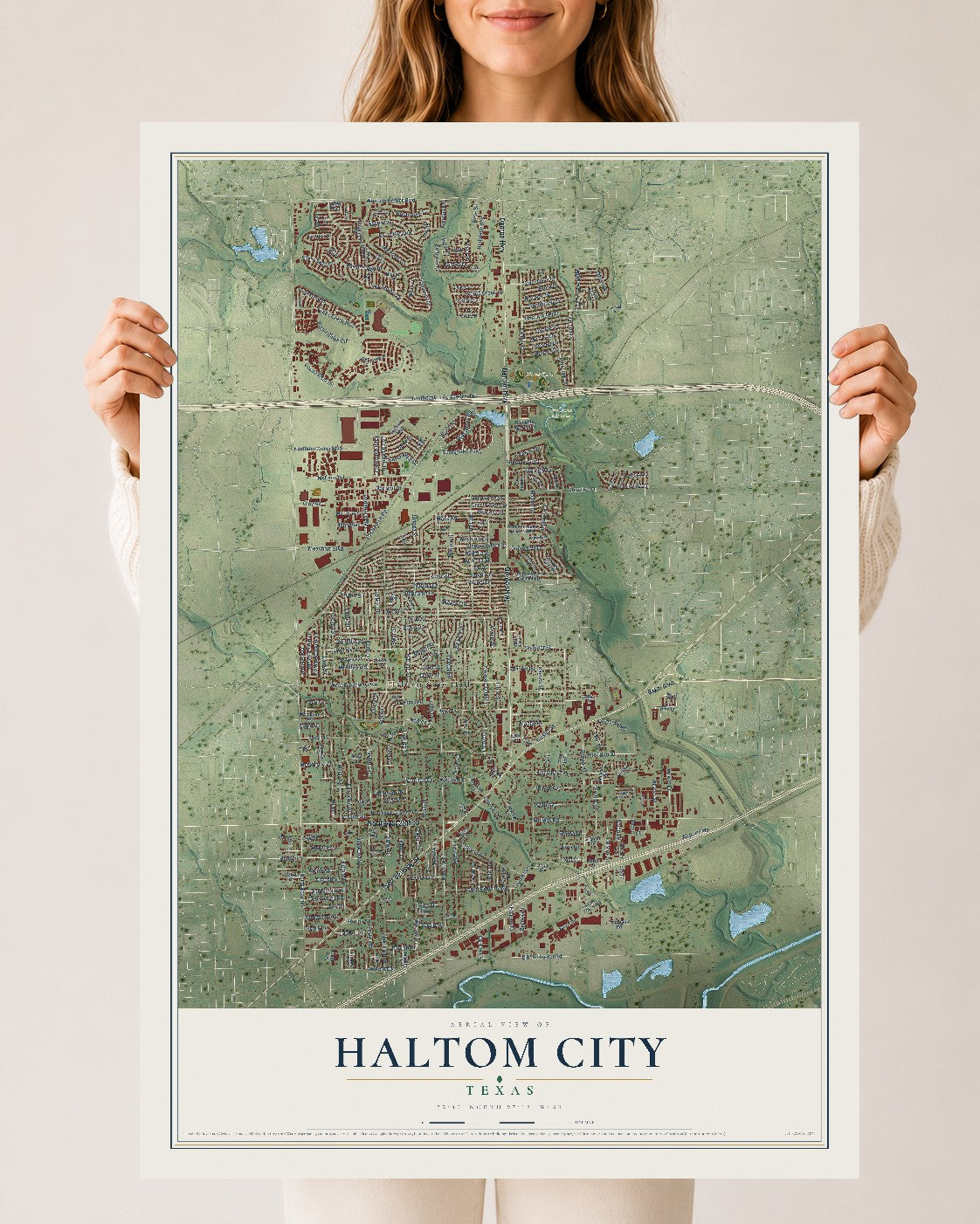Map of Haltom City, Texas, 24 x 36 inch unframed archival matte print