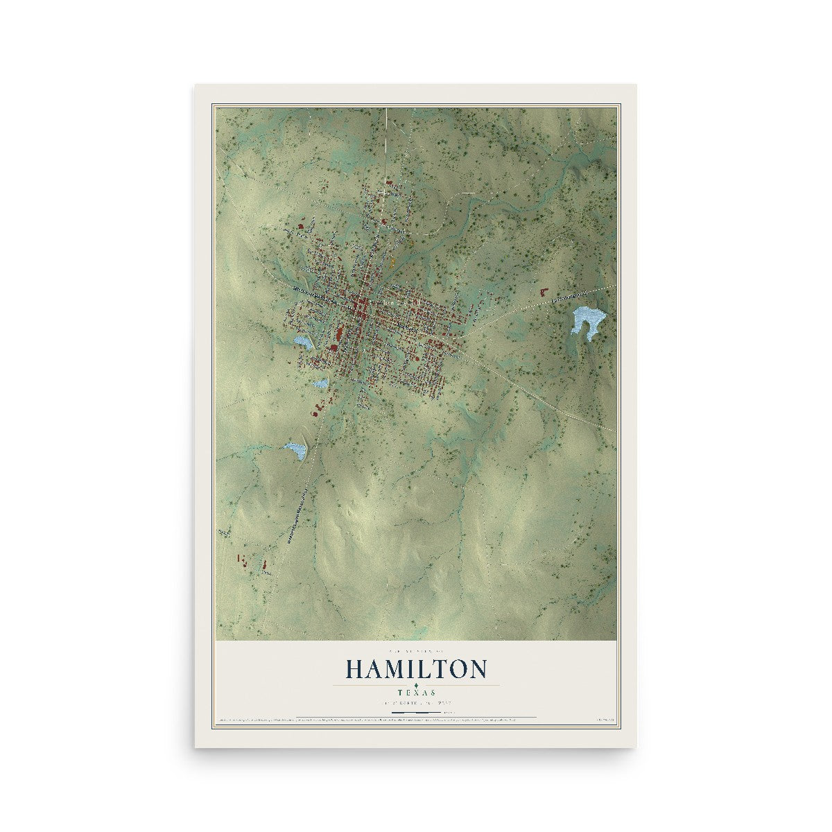 Map of Hamilton, Texas, 12 x 18 inch unframed archival matte print
