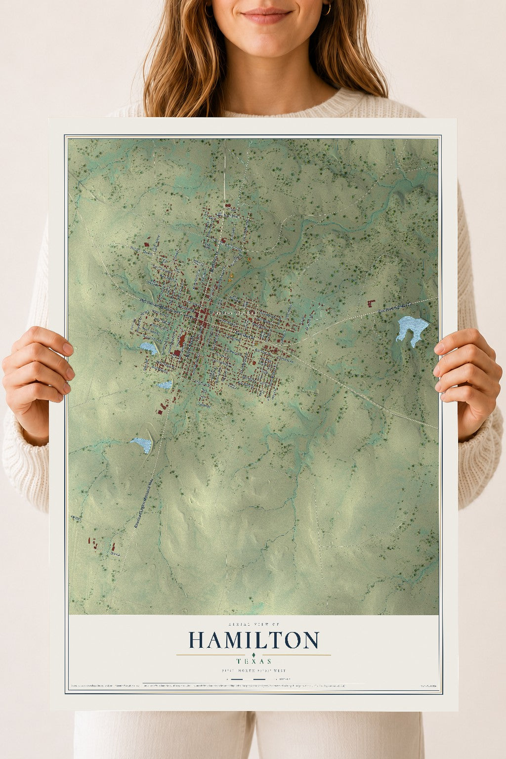 Map of Hamilton, Texas, 18 x 24 inch unframed archival matte print