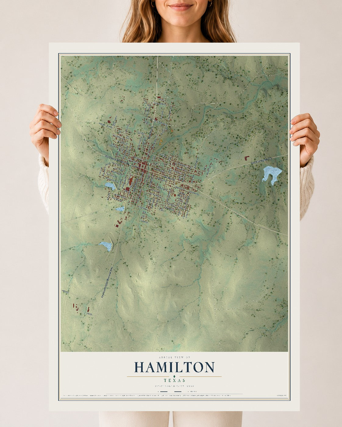 Map of Hamilton, Texas, 24 x 36 inch unframed archival matte print