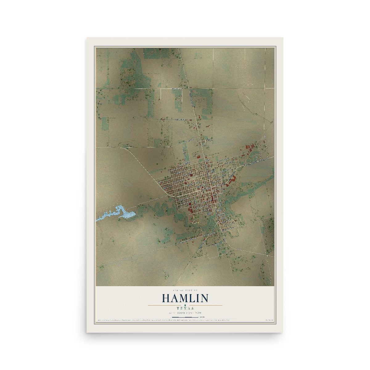 Map of Hamlin, Texas, 12 x 18 inch unframed archival matte print