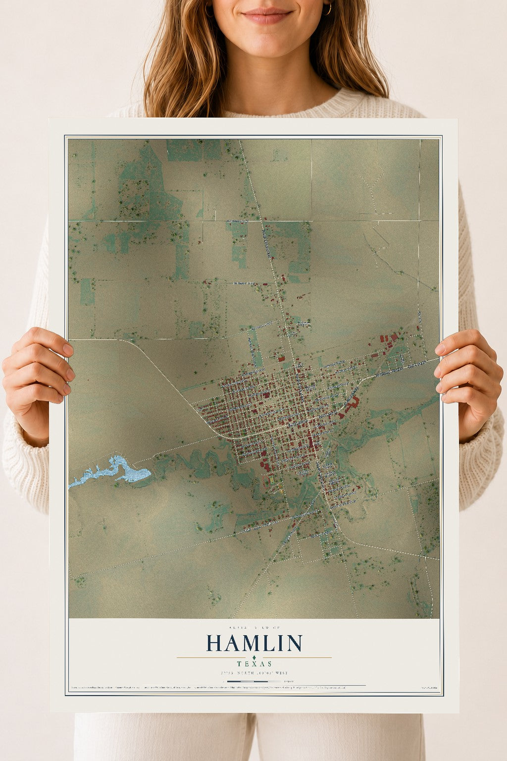 Map of Hamlin, Texas, 18 x 24 inch unframed archival matte print