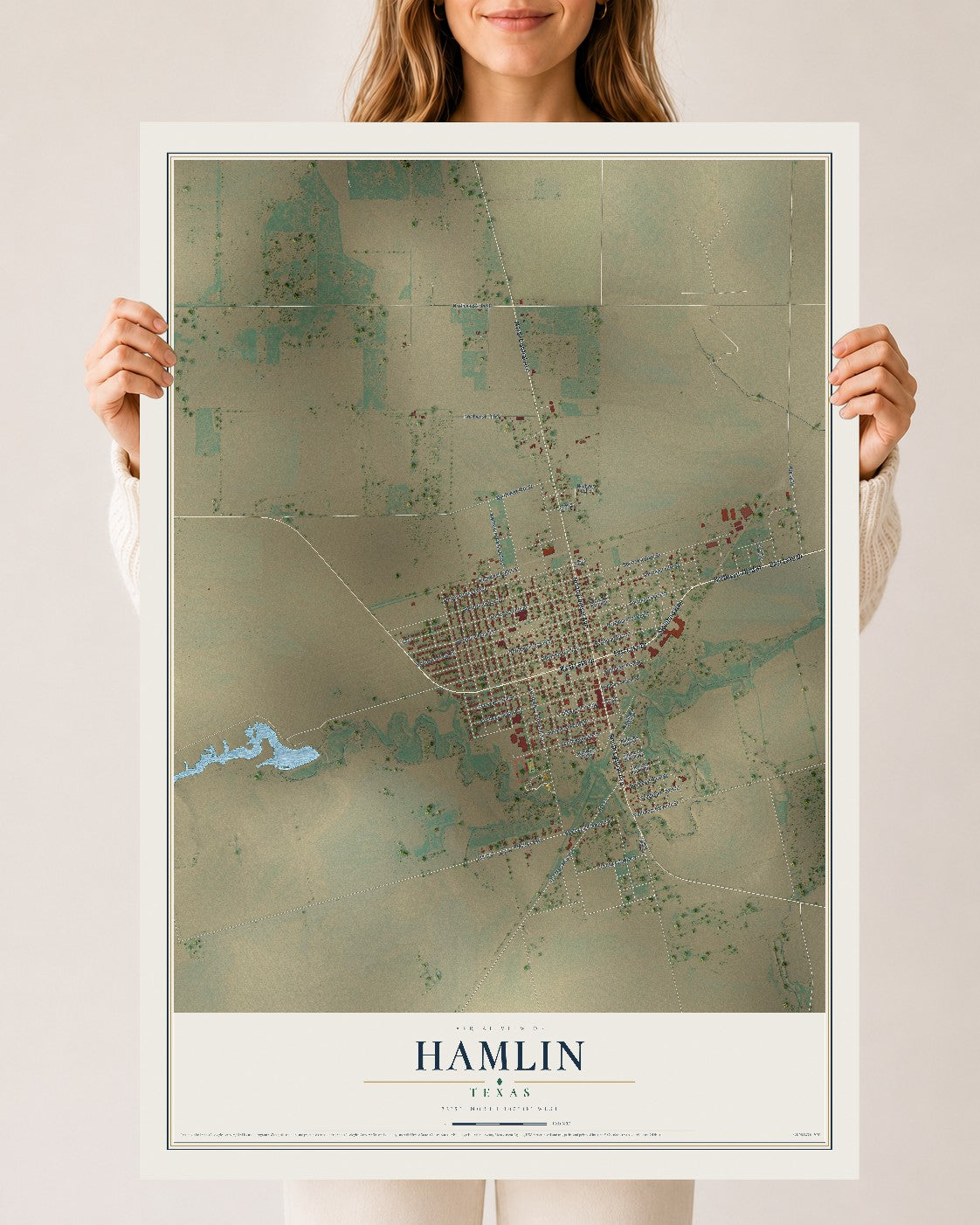 Map of Hamlin, Texas, 24 x 36 inch unframed archival matte print