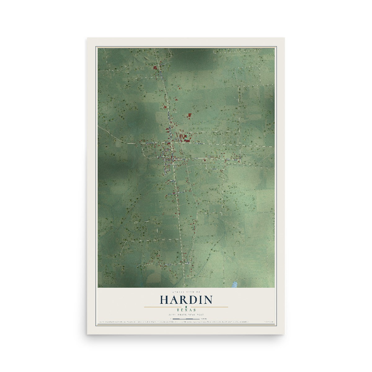 Map of Hardin, Texas, 12 x 18 inch unframed archival matte print