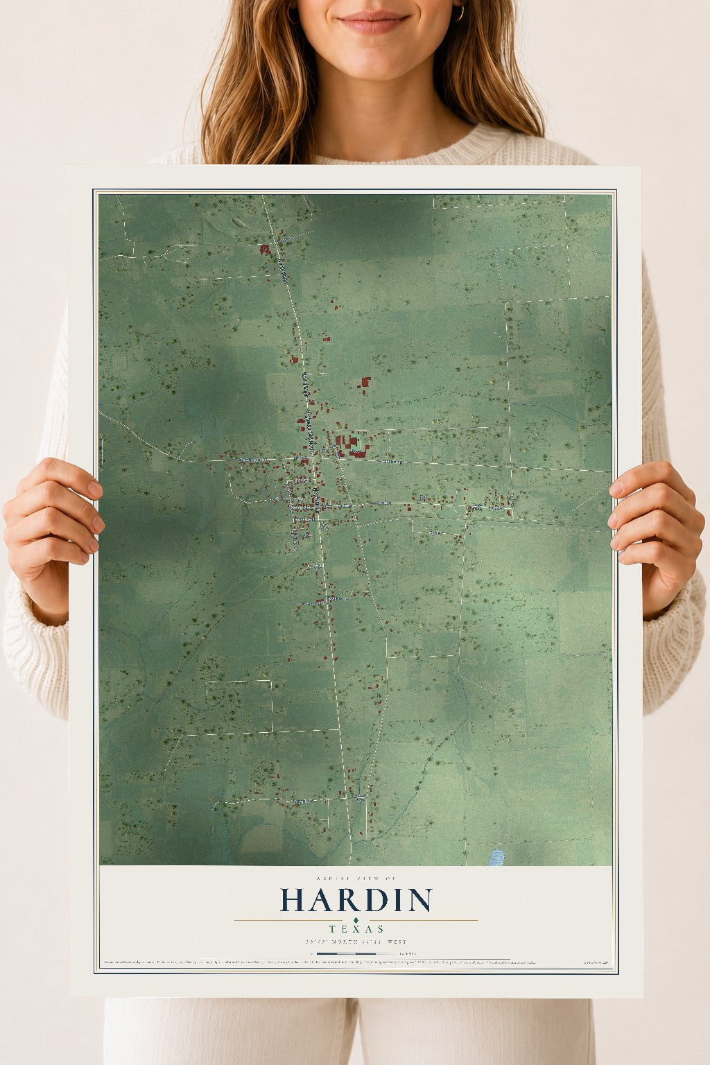Map of Hardin, Texas, 18 x 24 inch unframed archival matte print