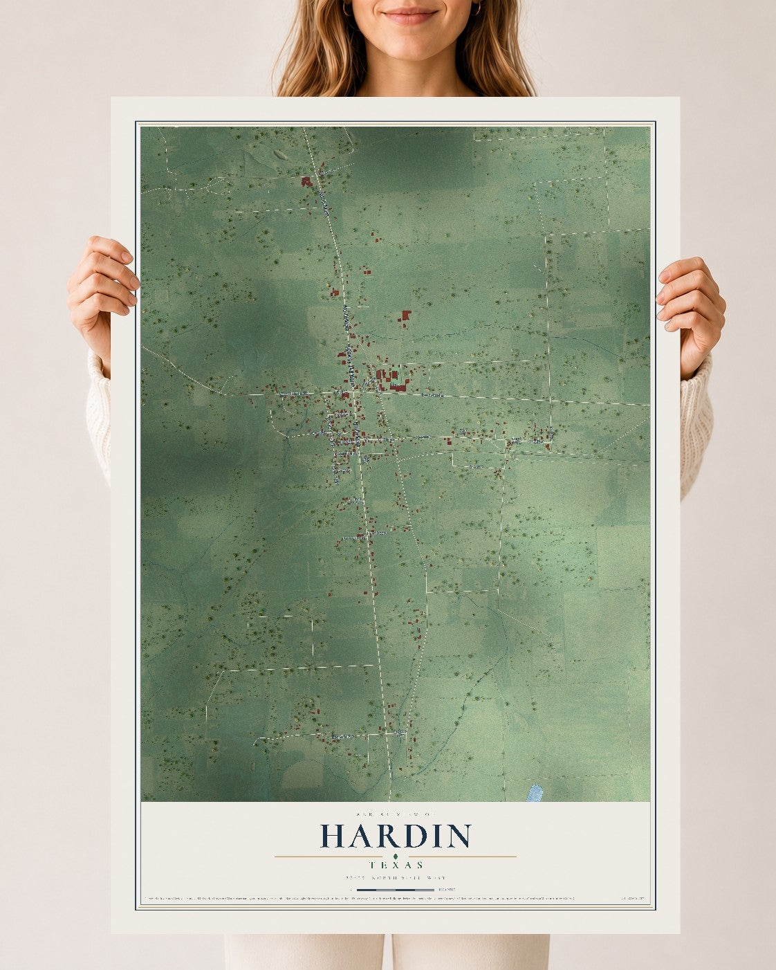 Map of Hardin, Texas, 24 x 36 inch unframed archival matte print