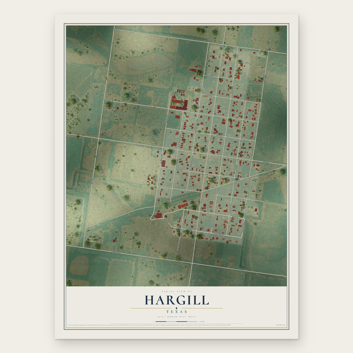 Hargill, Texas map print, the full design
