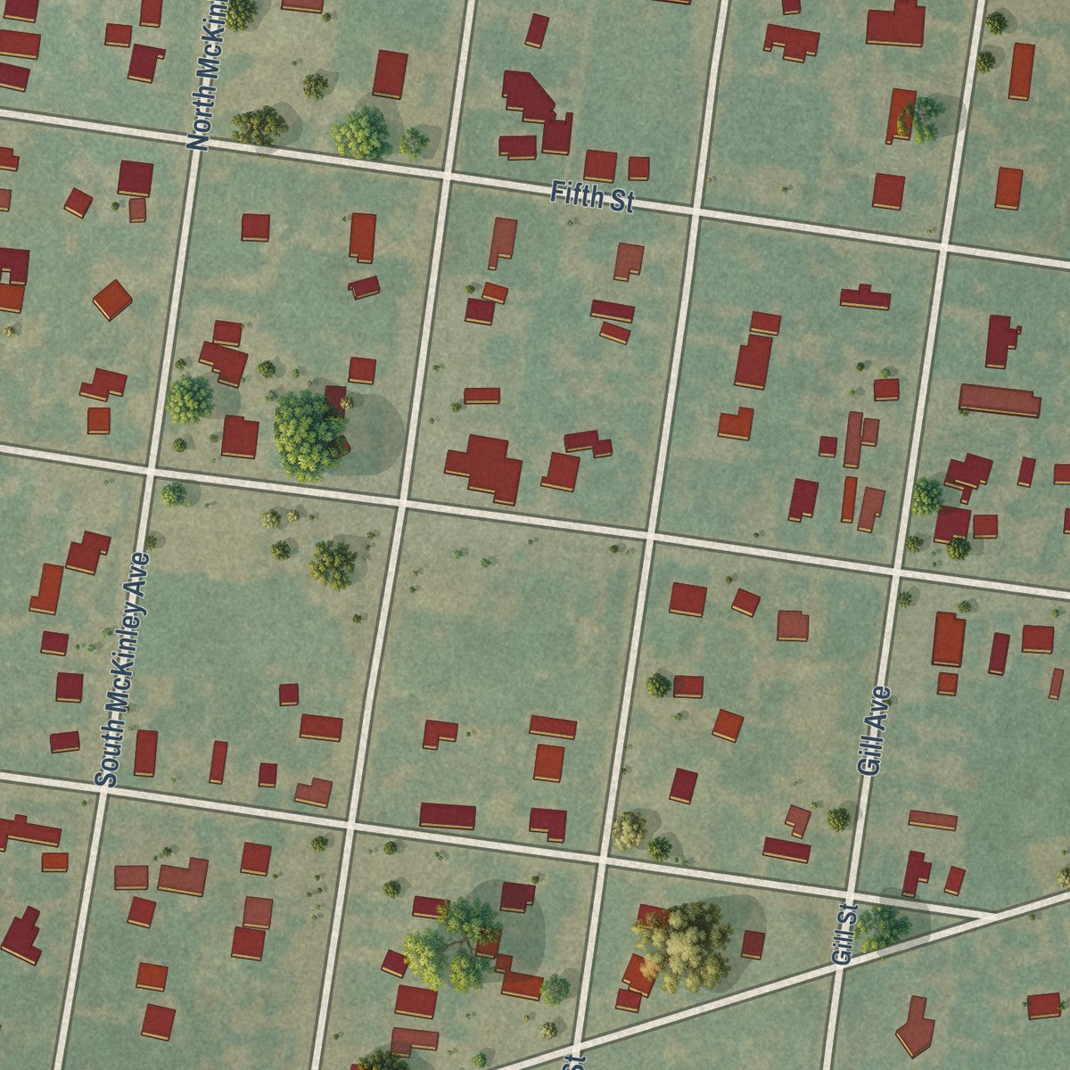 Close-up of the map of Hargill, Texas print showing street and building detail