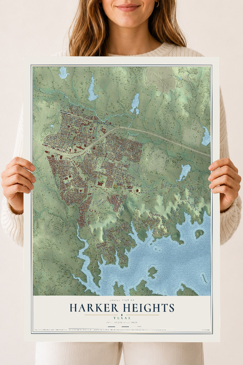 Map of Harker Heights, Texas, 18 x 24 inch unframed archival matte print
