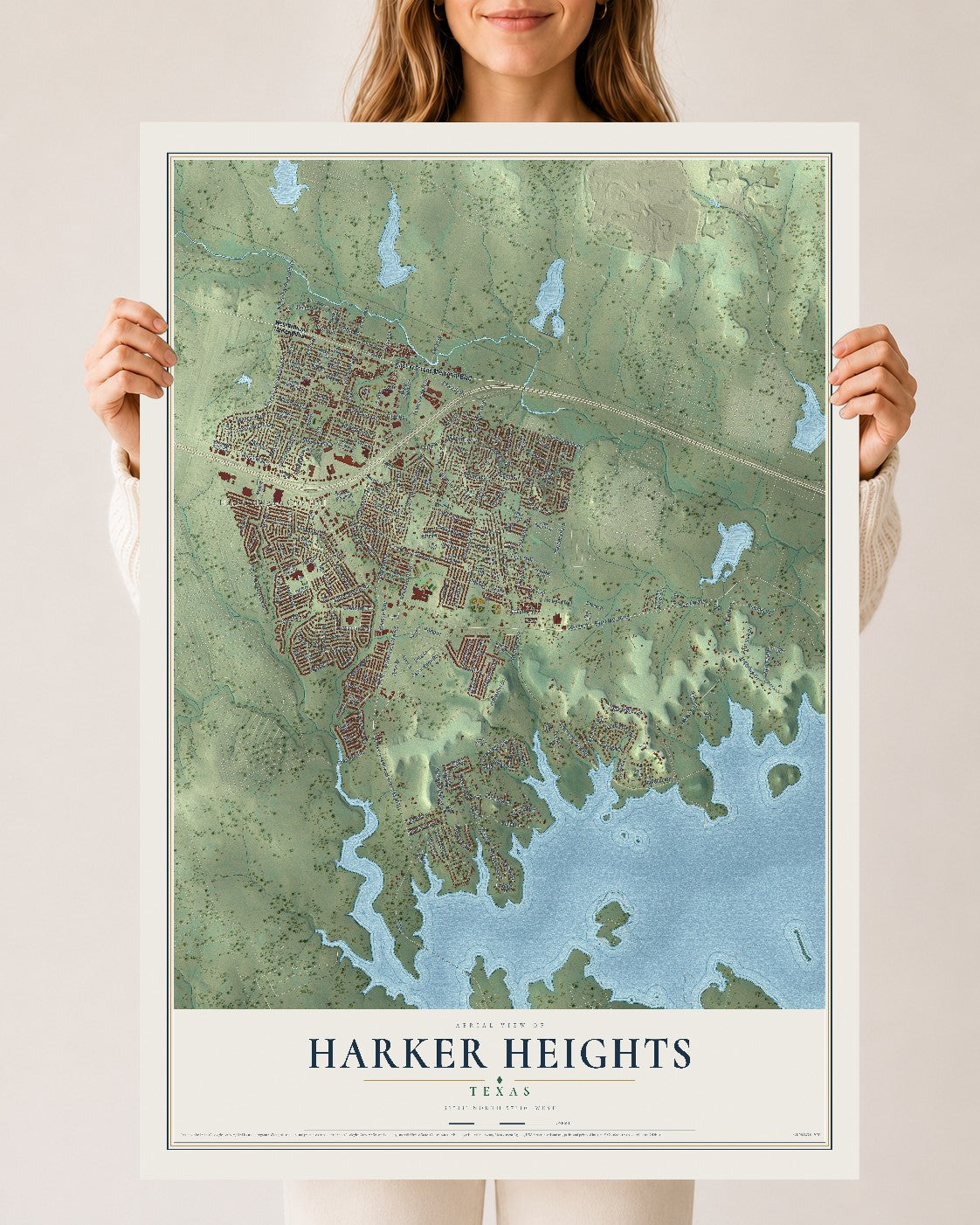 Map of Harker Heights, Texas, 24 x 36 inch unframed archival matte print