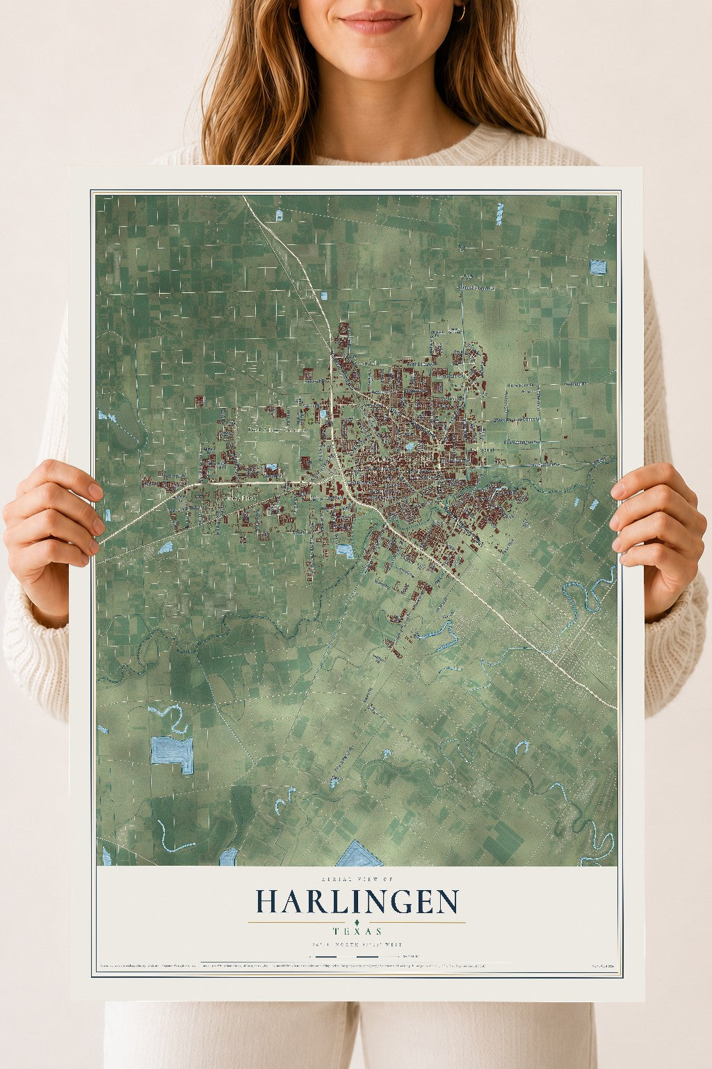 Map of Harlingen, Texas, 18 x 24 inch unframed archival matte print