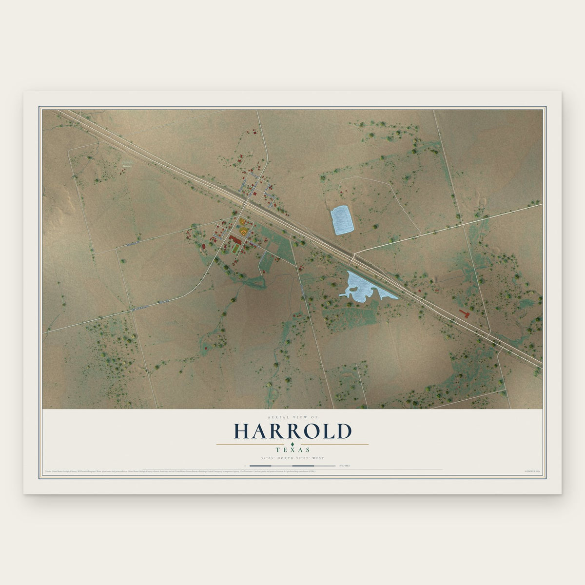 Harrold, Texas map print, the full design