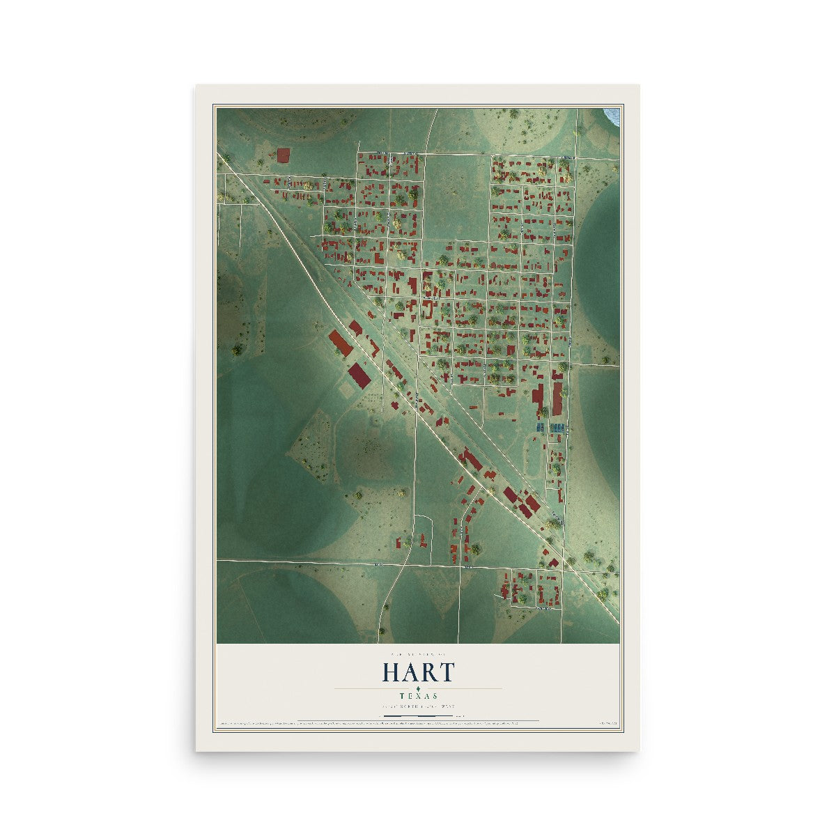 Map of Hart, Texas, 12 x 18 inch unframed archival matte print