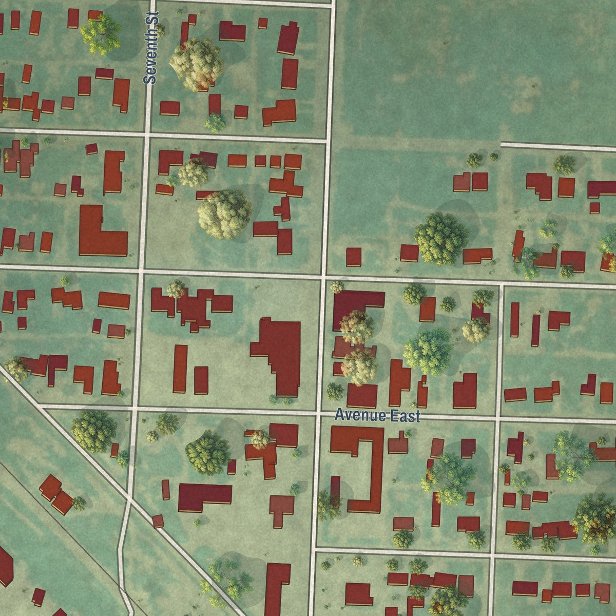 Close-up of the map of Hart, Texas print showing street and building detail