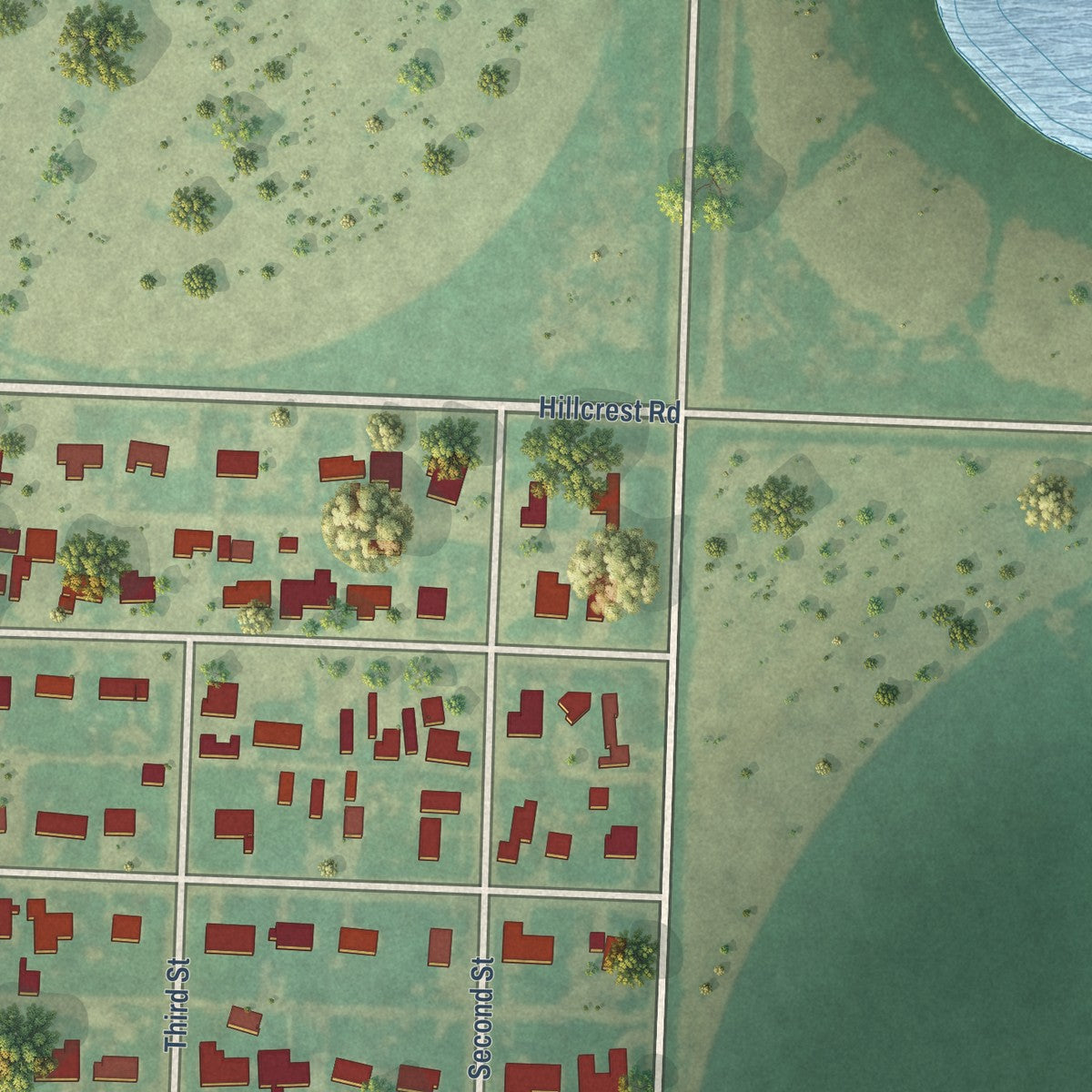 Second close-up of the map of Hart, Texas print showing more streets and buildings