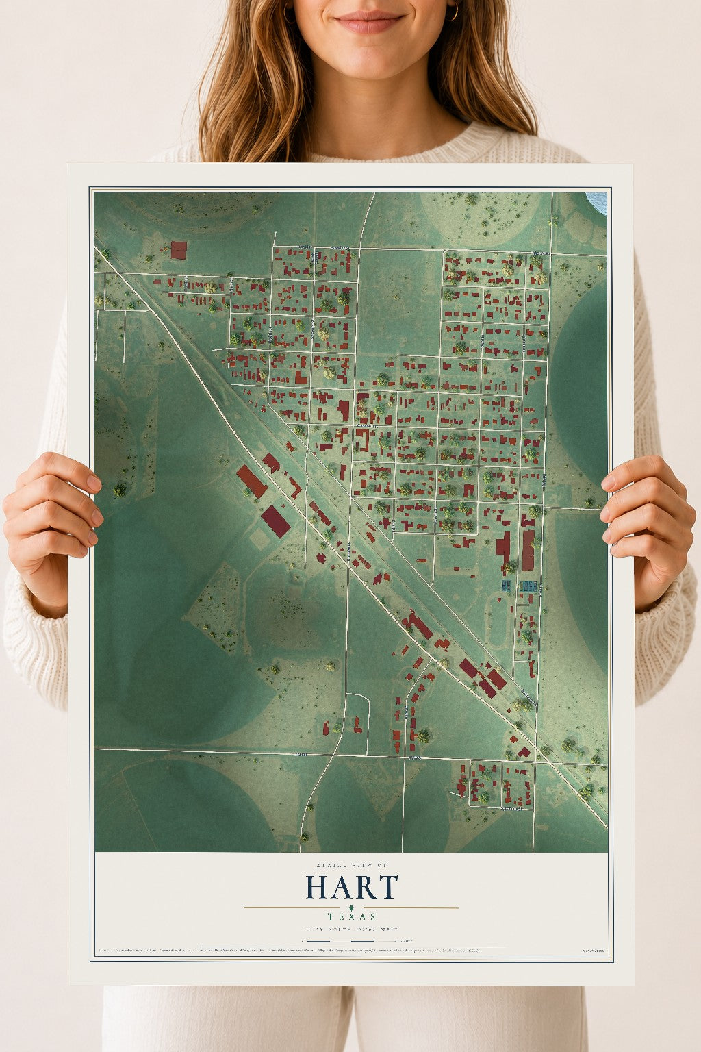 Map of Hart, Texas, 18 x 24 inch unframed archival matte print