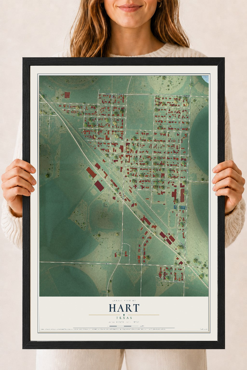 Map of Hart, Texas, 18 x 24 inch print in a black wood frame