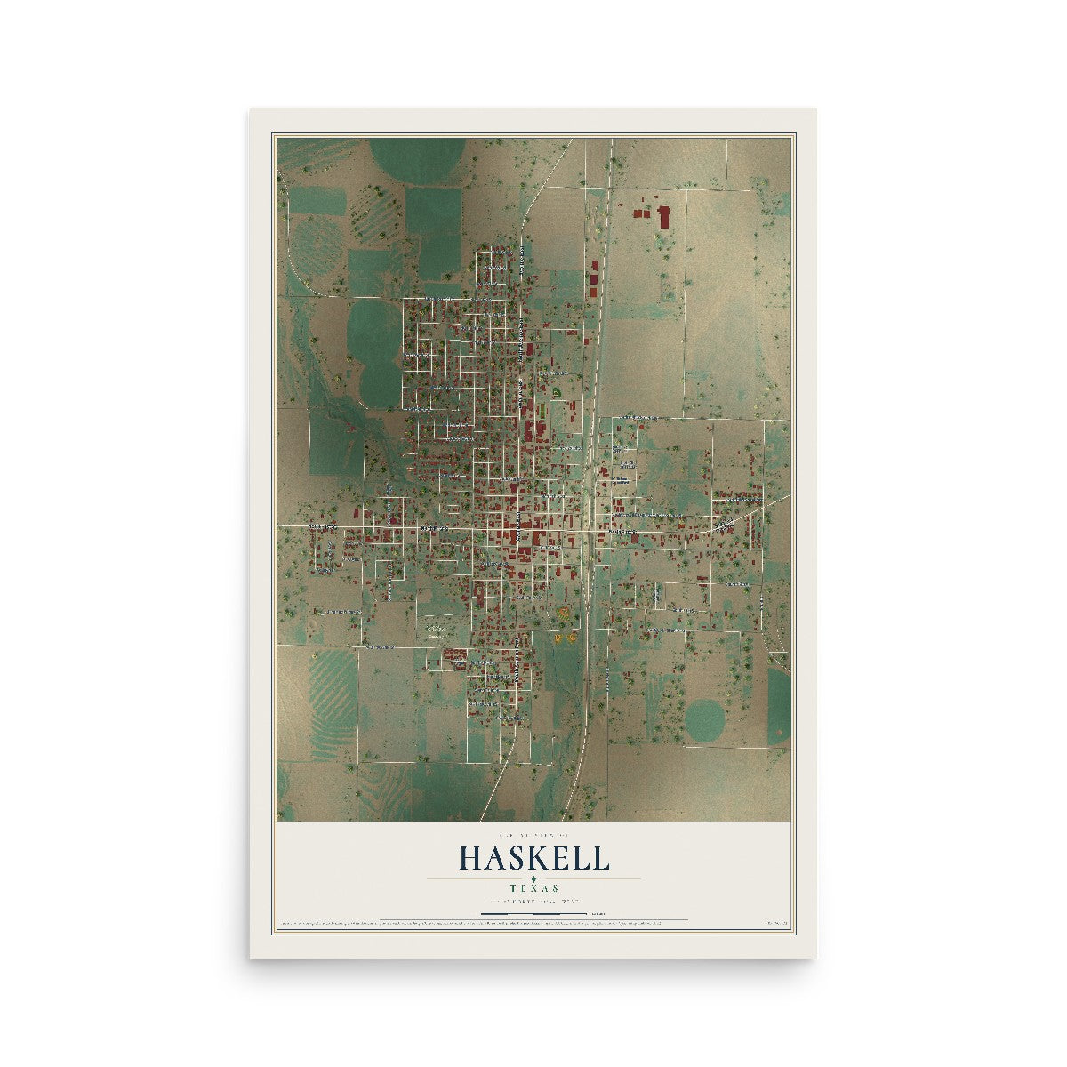 Map of Haskell, Texas, 12 x 18 inch unframed archival matte print