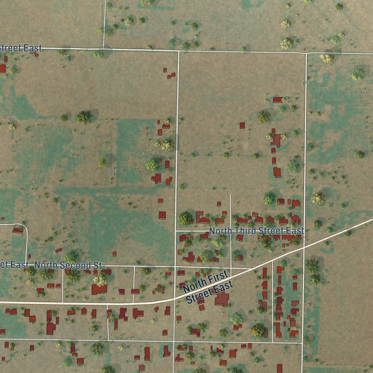 Second close-up of the map of Haskell, Texas print showing more streets and buildings