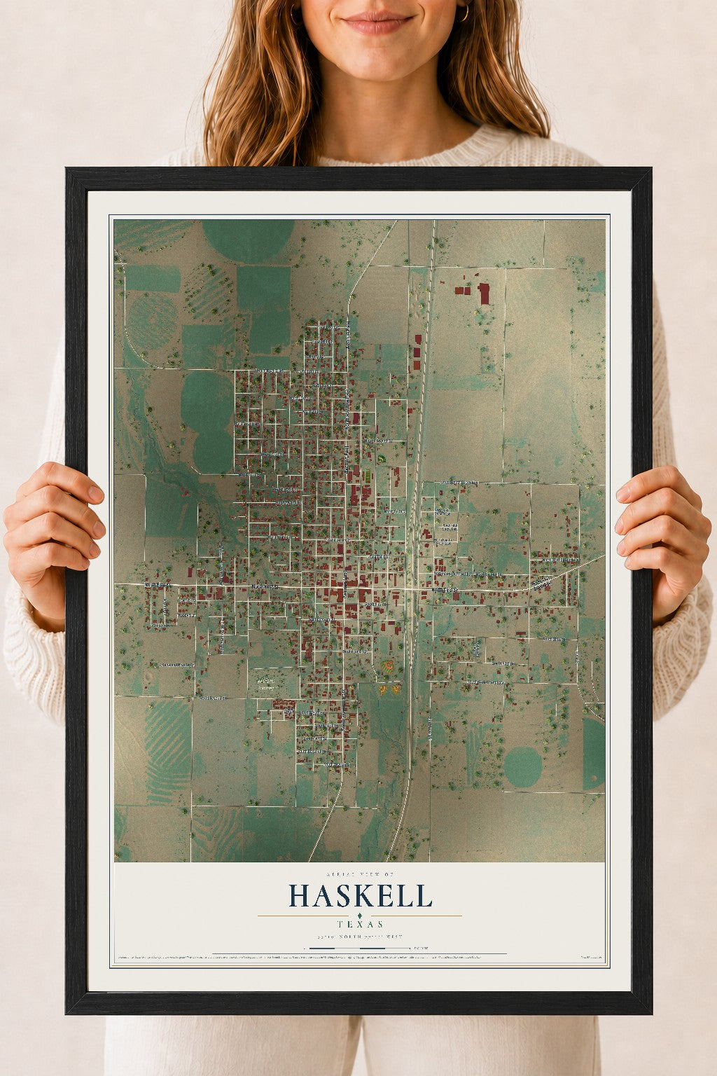Map of Haskell, Texas, 18 x 24 inch print in a black wood frame