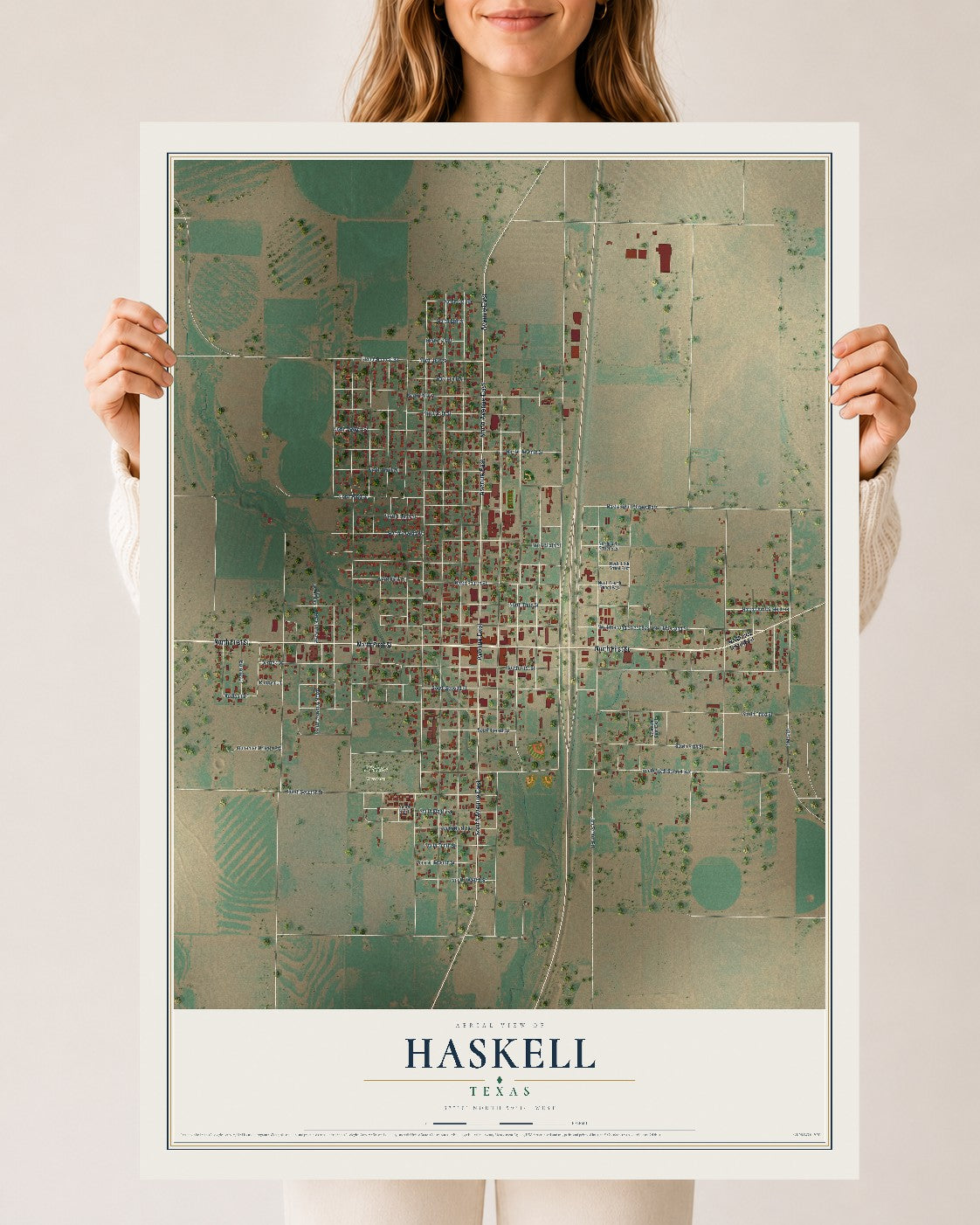 Map of Haskell, Texas, 24 x 36 inch unframed archival matte print