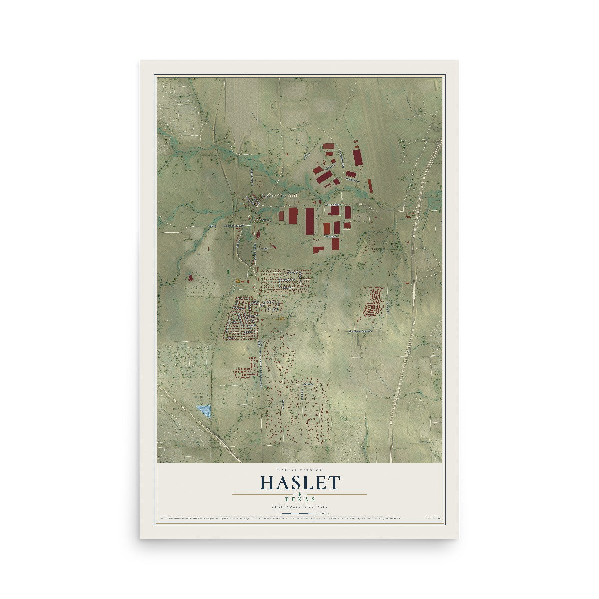 Map of Haslet, Texas, 12 x 18 inch unframed archival matte print