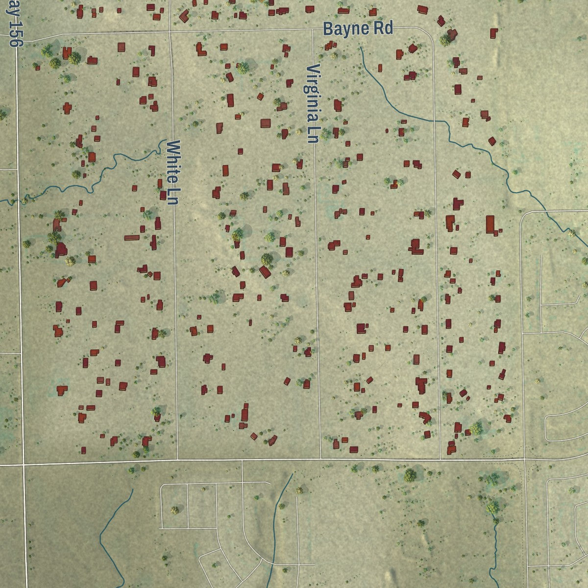 Second close-up of the map of Haslet, Texas print showing more streets and buildings