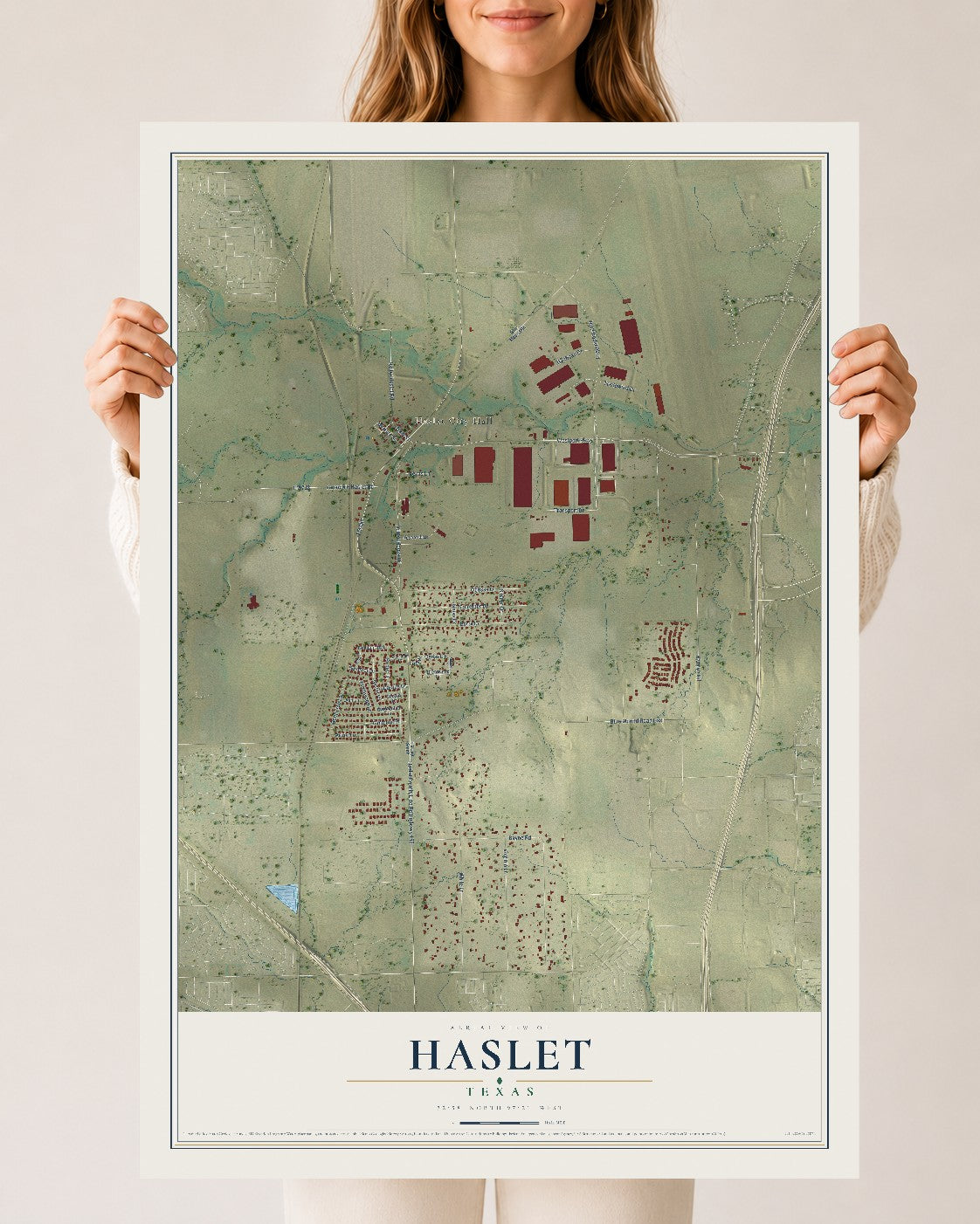 Map of Haslet, Texas, 24 x 36 inch unframed archival matte print