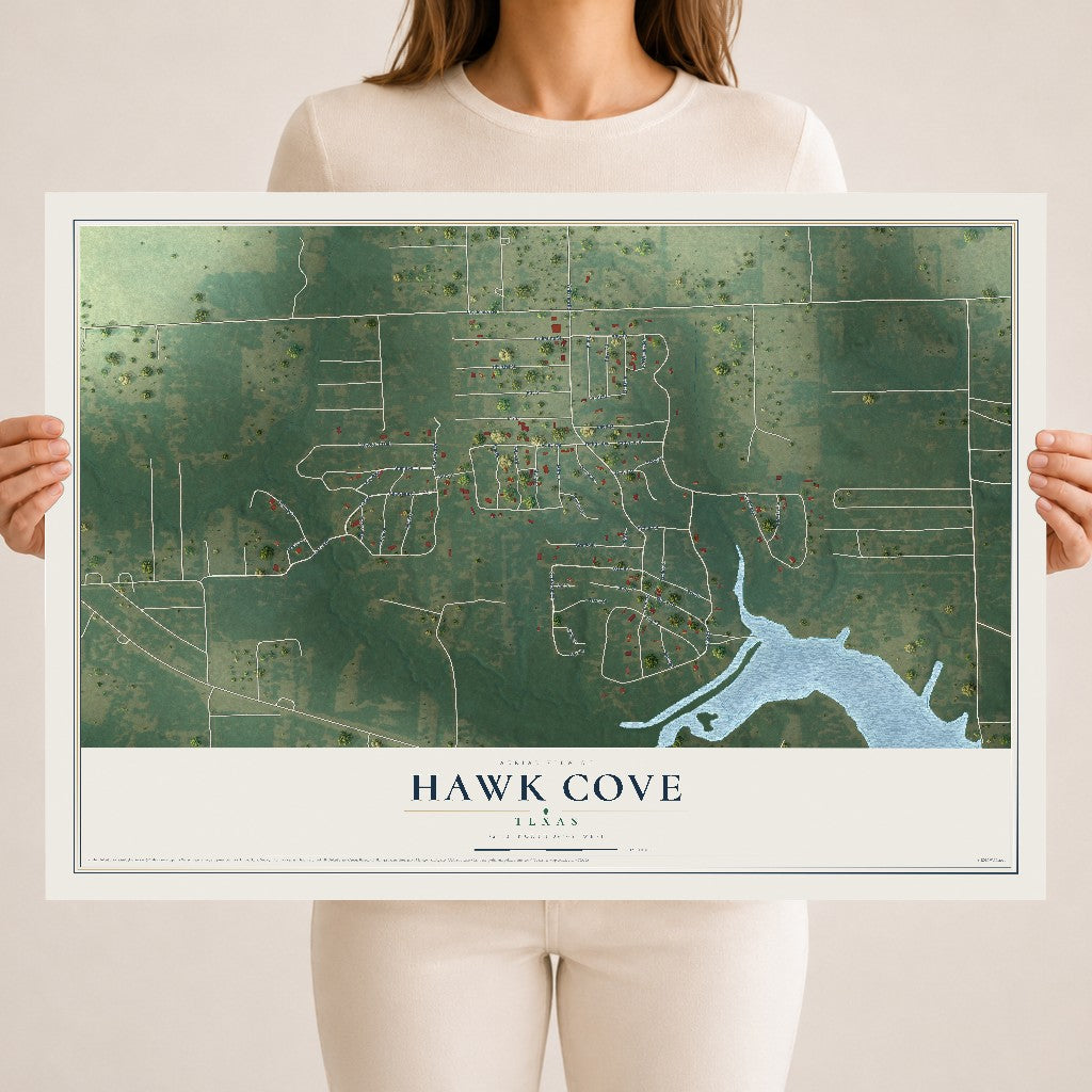 Map of Hawk Cove, Texas, 18 x 24 inch unframed archival matte print