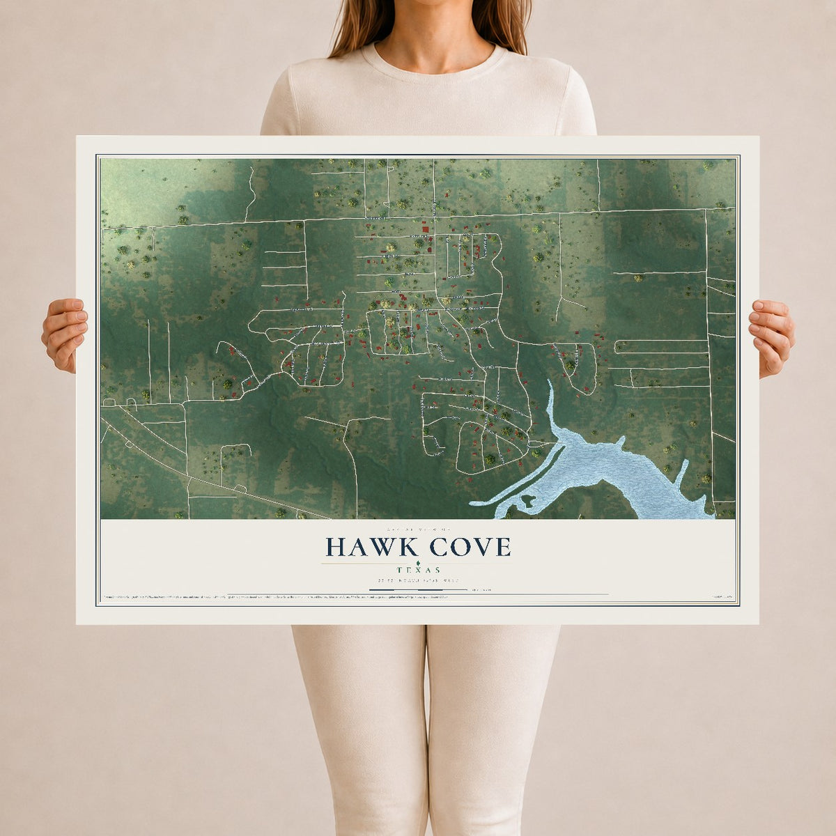 Map of Hawk Cove, Texas, 24 x 36 inch unframed archival matte print