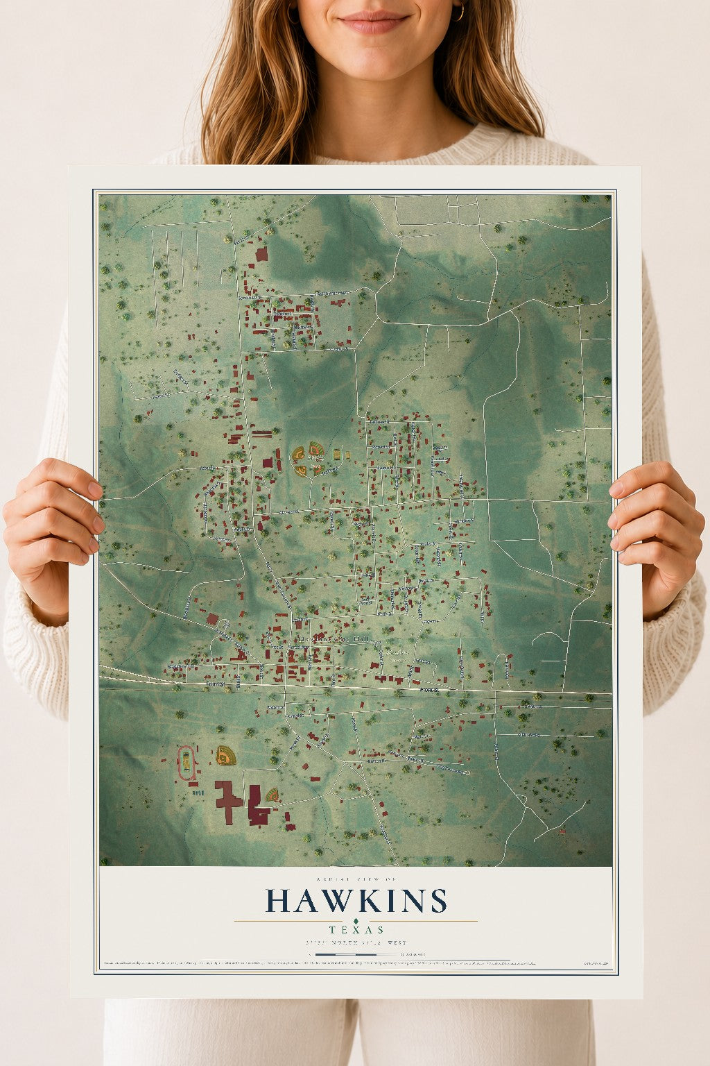 Map of Hawkins, Texas, 18 x 24 inch unframed archival matte print