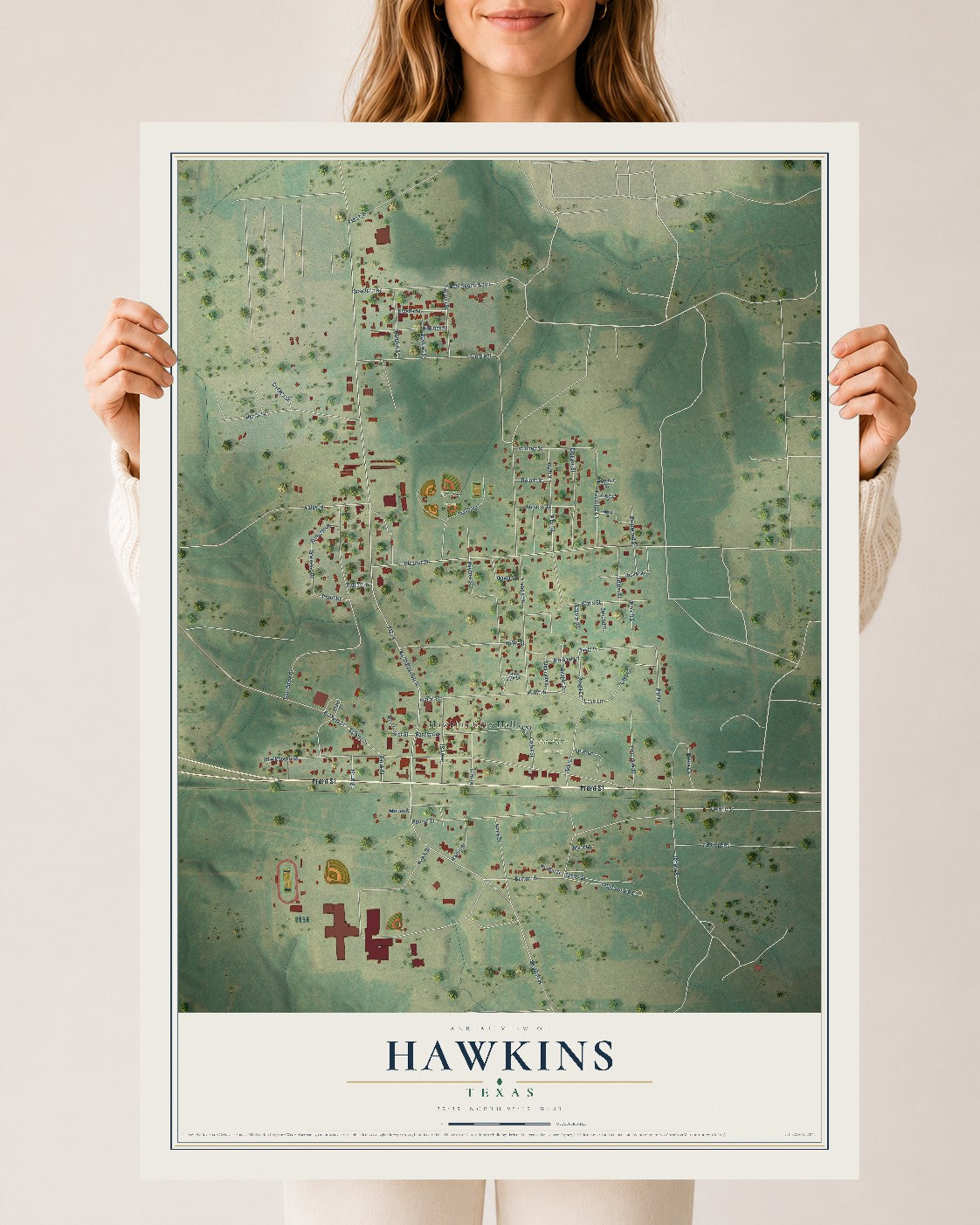 Map of Hawkins, Texas, 24 x 36 inch unframed archival matte print