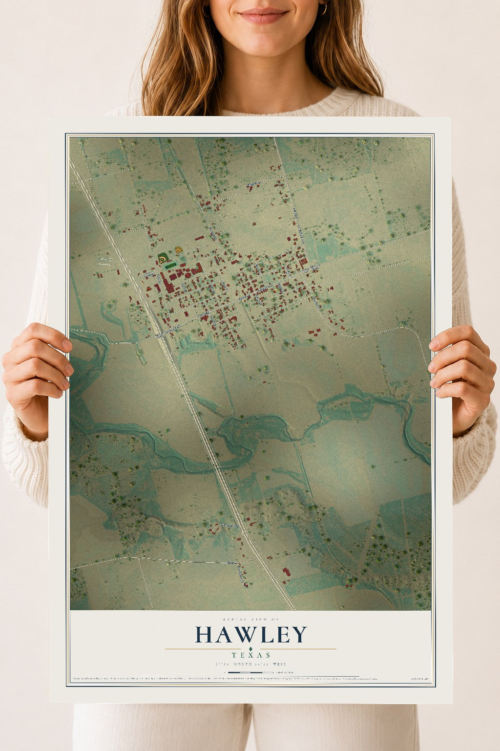 Map of Hawley, Texas, 18 x 24 inch unframed archival matte print