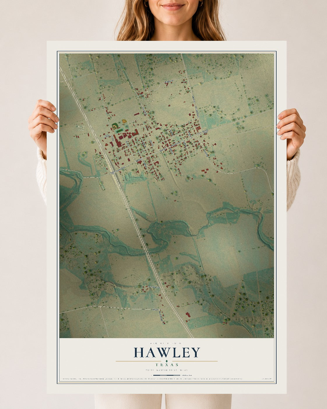 Map of Hawley, Texas, 24 x 36 inch unframed archival matte print