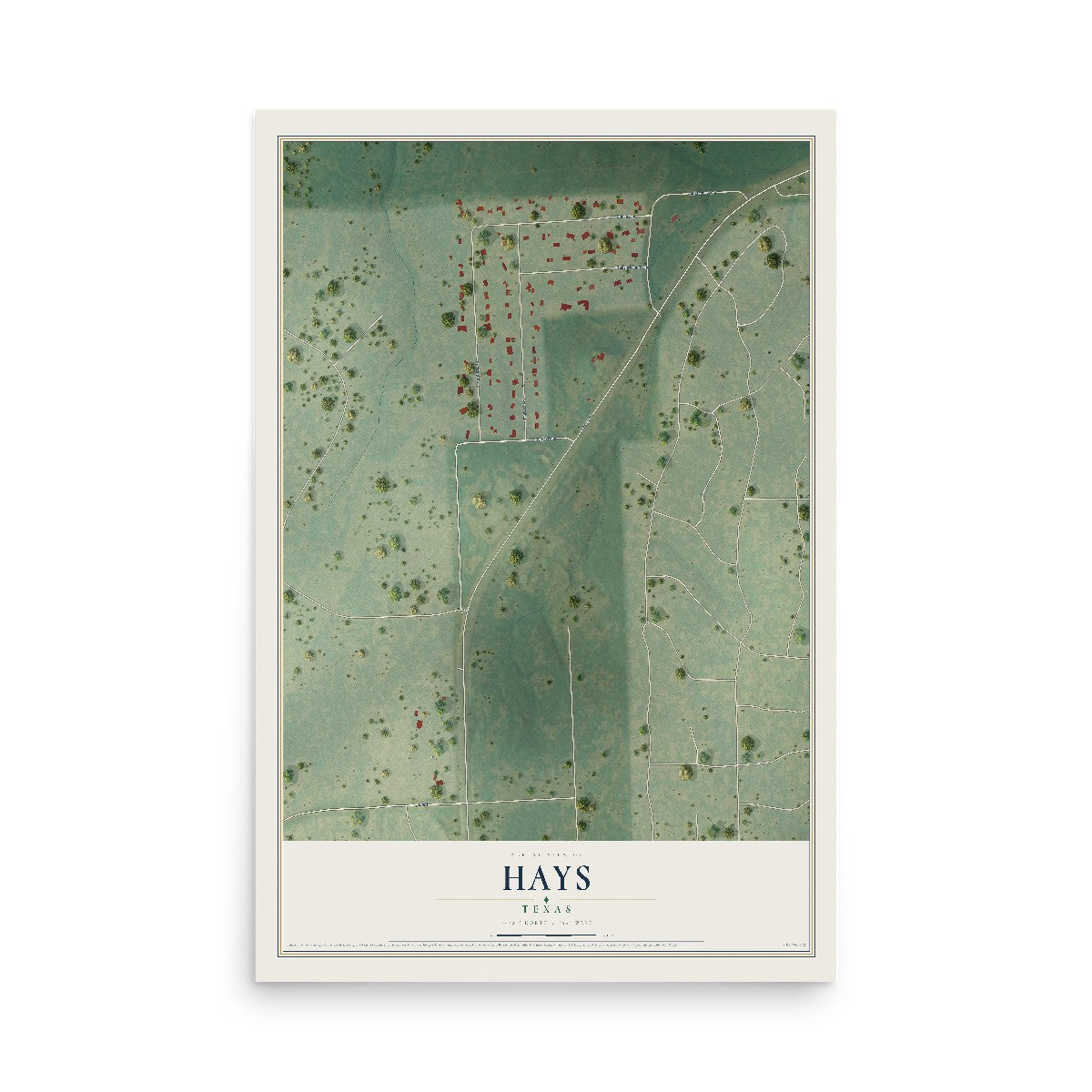 Map of Hays, Texas, 12 x 18 inch unframed archival matte print