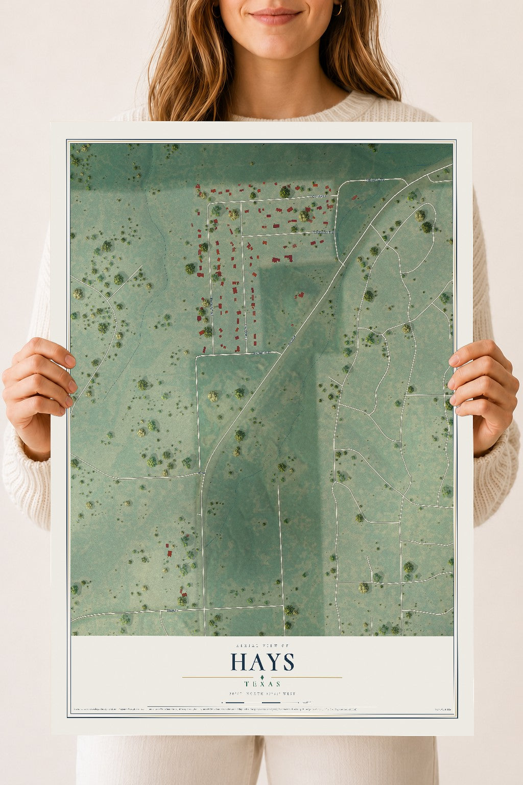 Map of Hays, Texas, 18 x 24 inch unframed archival matte print
