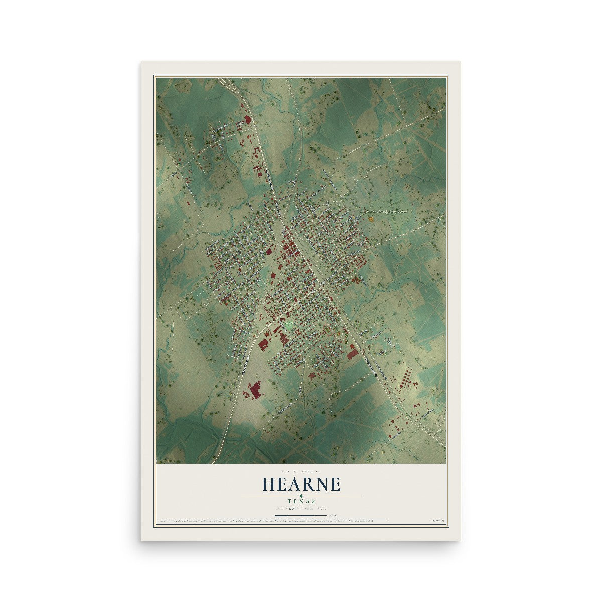 Map of Hearne, Texas, 12 x 18 inch unframed archival matte print