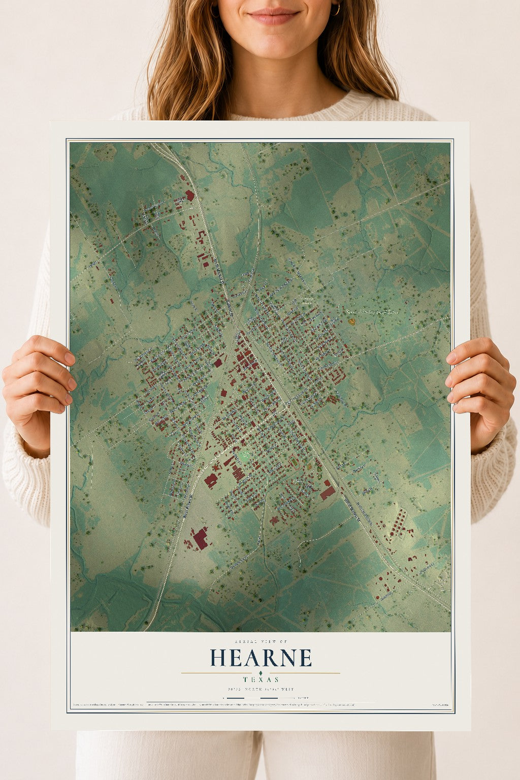 Map of Hearne, Texas, 18 x 24 inch unframed archival matte print