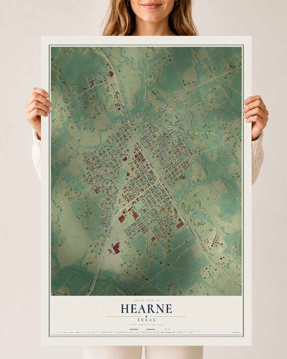 Map of Hearne, Texas, 24 x 36 inch unframed archival matte print