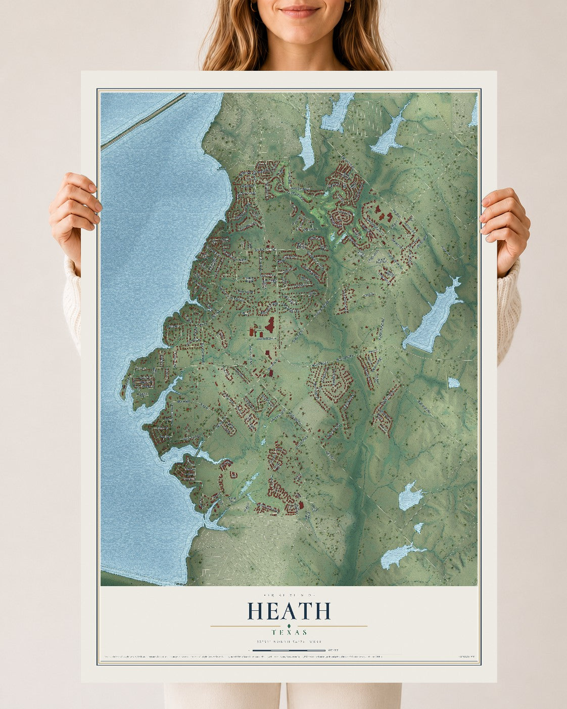 Map of Heath, Texas, 24 x 36 inch unframed archival matte print