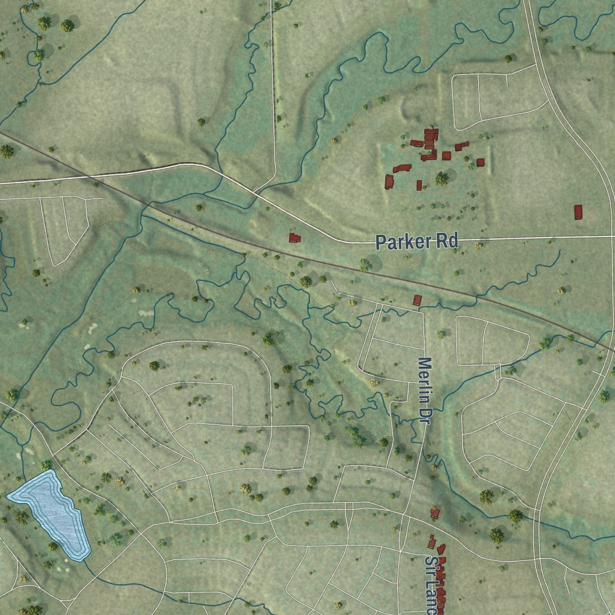 Second close-up of the map of Hebron, Texas print showing more streets and buildings