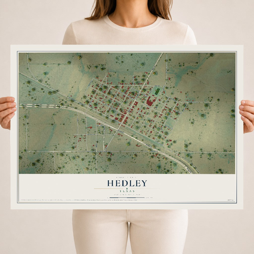 Map of Hedley, Texas, 18 x 24 inch unframed archival matte print