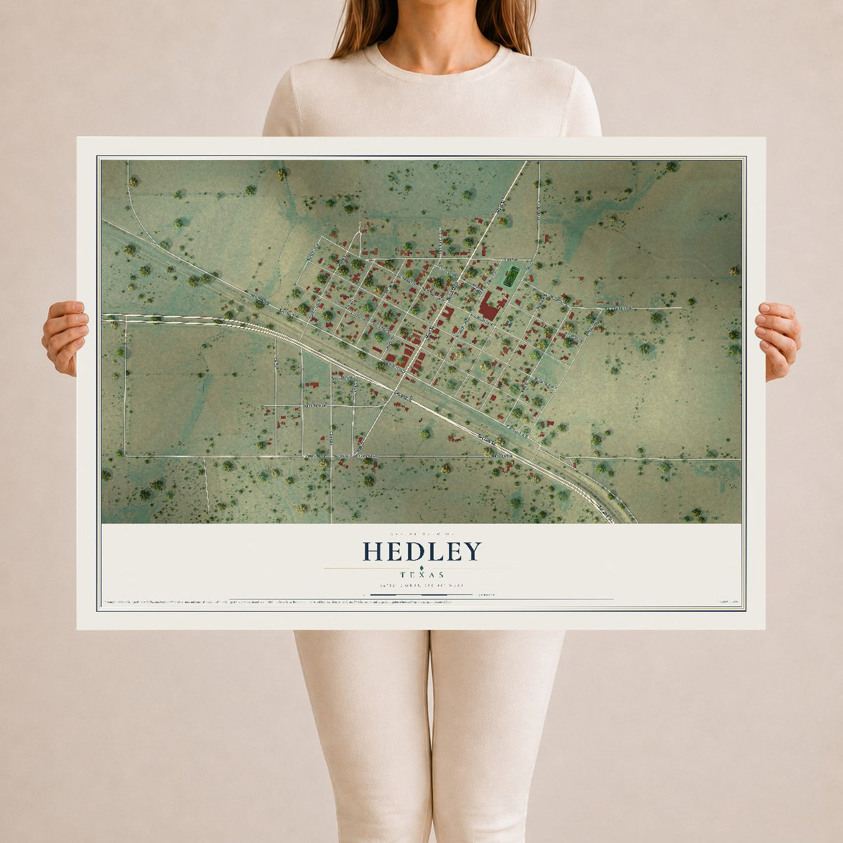 Map of Hedley, Texas, 24 x 36 inch unframed archival matte print