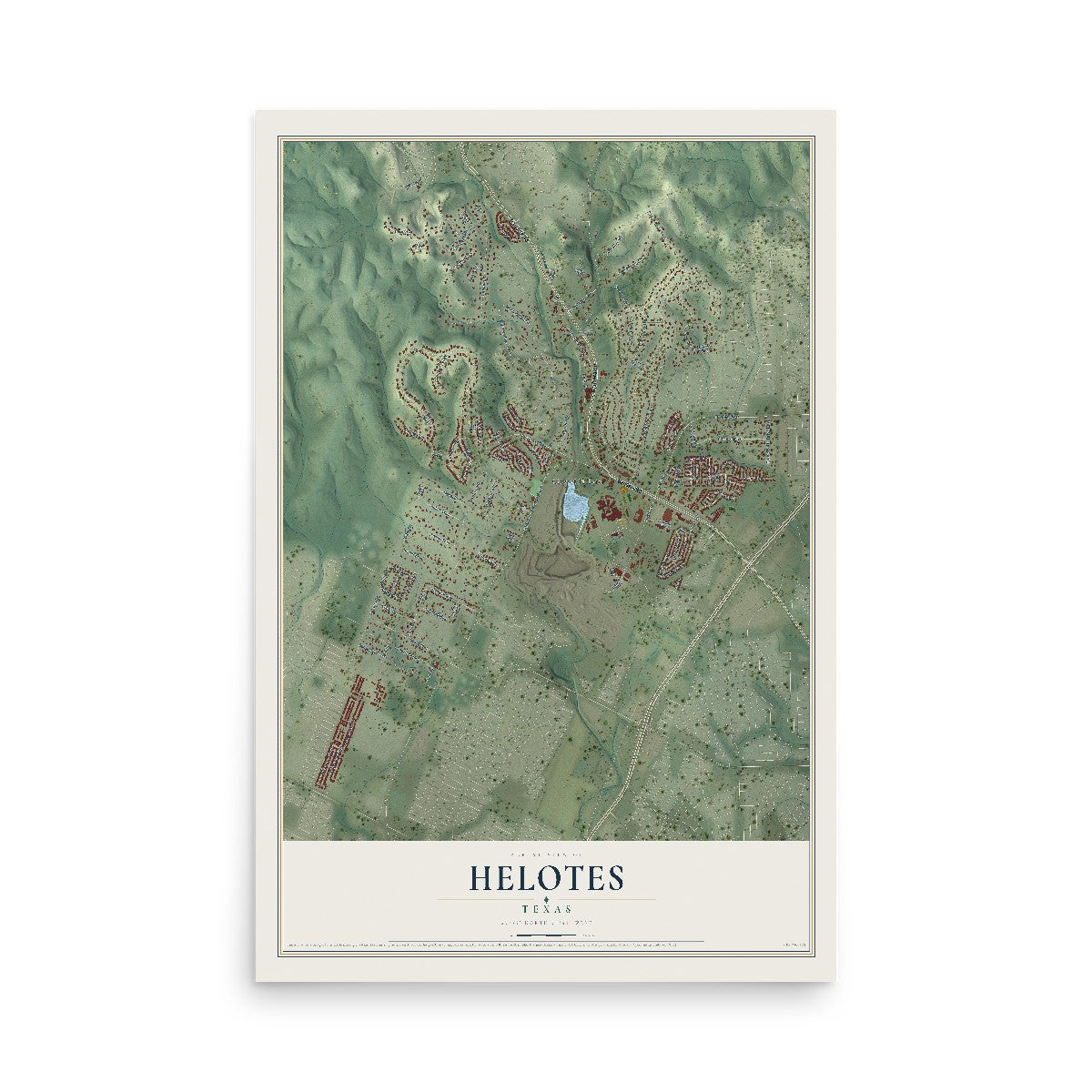 Map of Helotes, Texas, 12 x 18 inch unframed archival matte print