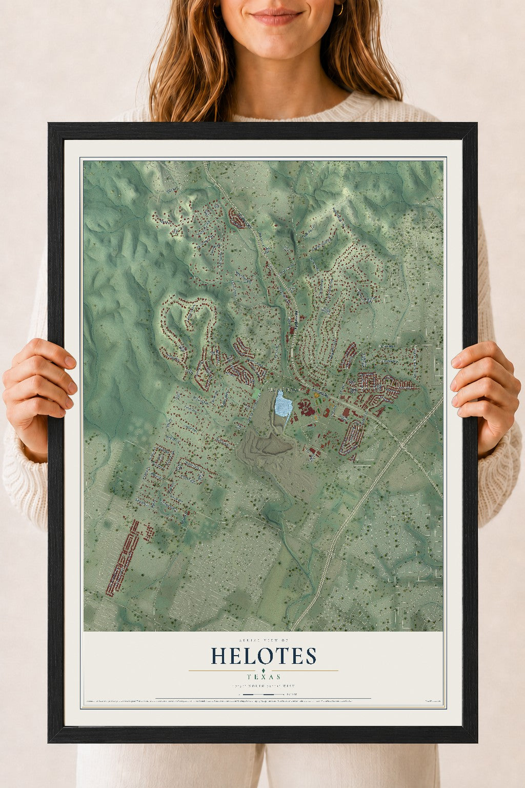 Map of Helotes, Texas, 18 x 24 inch print in a black wood frame