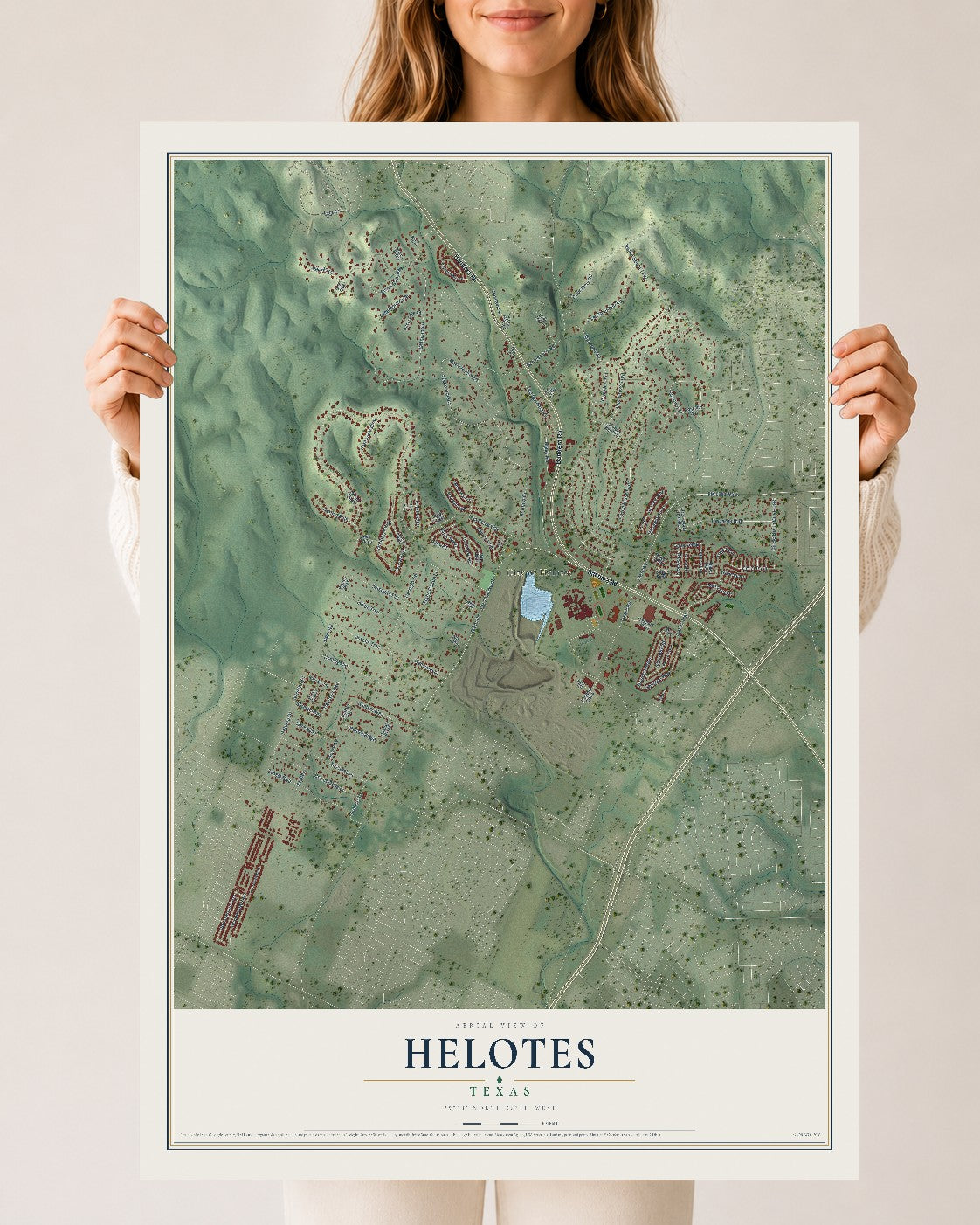 Map of Helotes, Texas, 24 x 36 inch unframed archival matte print
